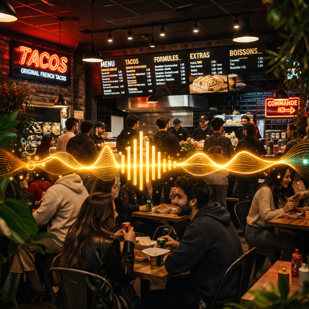 Restaurant fast-food animé avec ambiance musicale professionnelle