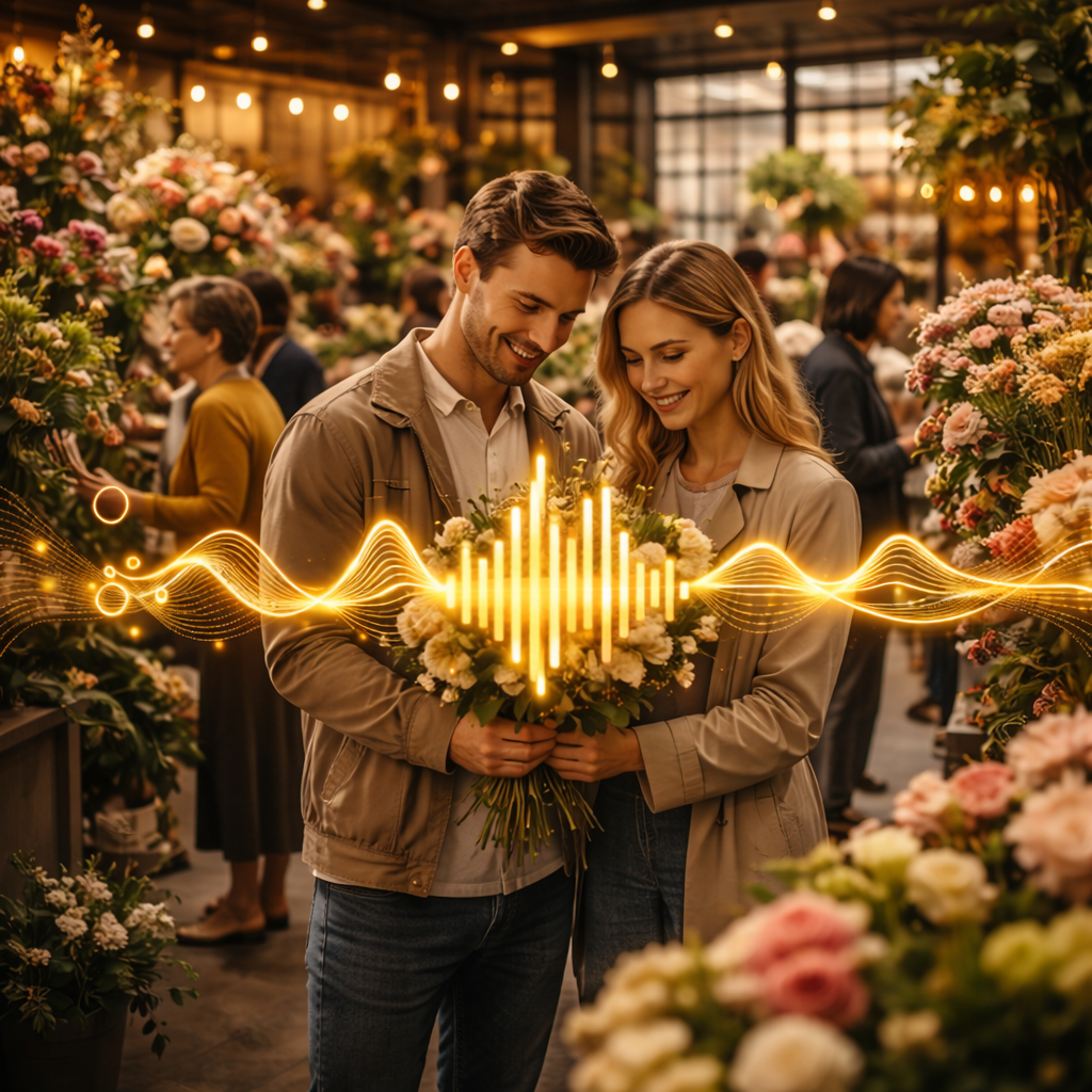 Boutique de fleurs chaleureuse avec ambiance musicale adaptée