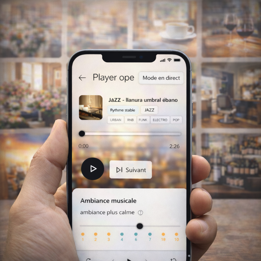 Application MeloPro utilisée sur smartphone dans un commerce